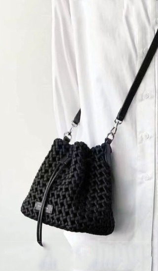 Black Handcrafted Woven Bucket Bag