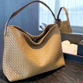 Coffee Handcrafted Woven Leather Tote