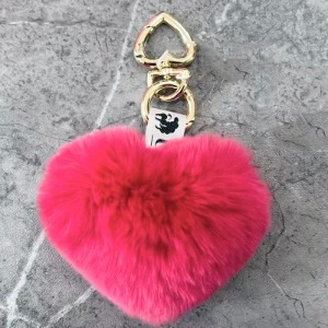 Rex Rabbit Fur Heart Keyring