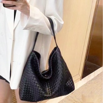 Black Handcrafted Woven Leather Tote