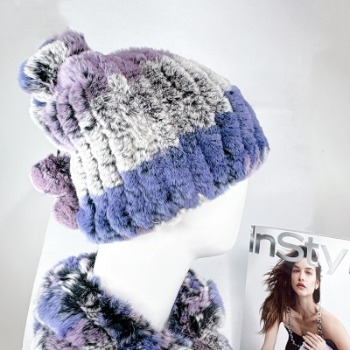 Purple Multi Wear Rex Rabbit Fur Beanies